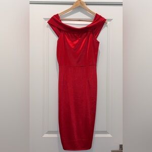 Red Satin Midi Dress